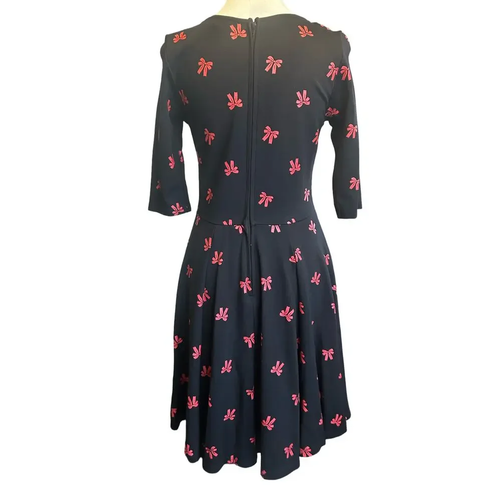 Unique Vintage Black Bow Print Dress | Size L | Retro Pinup Style - Picture 5 of 6